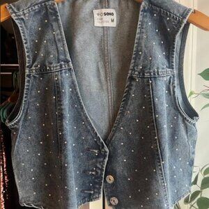 Rhinestone embedded Denim Vest Size M